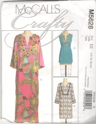 5628 MCCALLS SLEEVES OR NOT LOOSE TUNIC LENGTHS, LONG INSET CAFTAN PATTERN 14-20